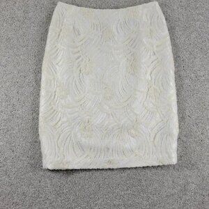 Carmen Marc Valvo Signature Lace and Beaded Skirt Womens 4 Ivory Overlay Knee
